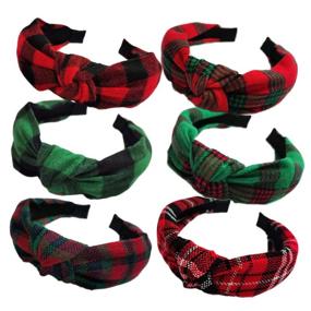 img 4 attached to 🎄 KizBruo 6PCs Christmas Knotted Plaid Headbands - Fashion Vintage Turban Hair Band Retro Wide Headband for Women and Girls - Christmas Hair Accessories (D-6PCs)