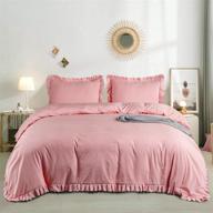 🌸 dushow pink ruffled farmhouse duvet cover set - twin size | soft microfiber comforter cover with zipper closure & corner ties | vintage lightweight solid design | comfy duvet cover set for kids logo