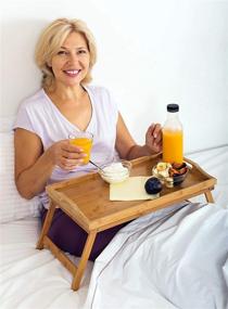 img 1 attached to 🍽️ Home-it Bamboo Bed Tray Table with Folding Legs - Breakfast Tray and Portable Bed Table with Legs