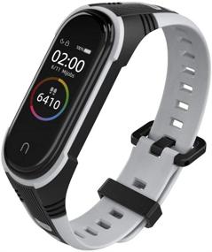 img 4 attached to 🔵 KOMI Silicone Replacement Strap - Two-Tone Sport Adjustable Smart Bracelet Watch Wristband - Compatible with Mi Band 5/4/3 Strap (Black/Grey)