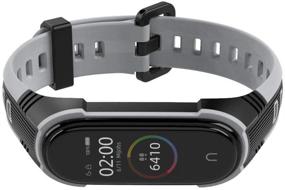 img 2 attached to 🔵 KOMI Silicone Replacement Strap - Two-Tone Sport Adjustable Smart Bracelet Watch Wristband - Compatible with Mi Band 5/4/3 Strap (Black/Grey)