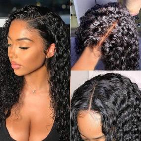 img 3 attached to 🏾 SDAMEY T-Part Brazilian Virgin Human Hair Lace Front Wig - 16 Inch Deep Wave Wig for Black Women, 150% Density Deep Curly Pre Plucked with Baby Hair, 4X1 Lace Closure, Natural Color