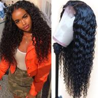 🏾 sdamey t-part brazilian virgin human hair lace front wig - 16 inch deep wave wig for black women, 150% density deep curly pre plucked with baby hair, 4x1 lace closure, natural color logo