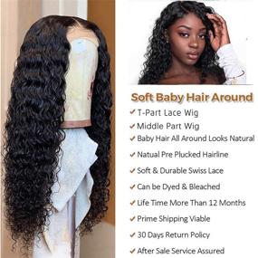 img 2 attached to 🏾 SDAMEY T-Part Brazilian Virgin Human Hair Lace Front Wig - 16 Inch Deep Wave Wig for Black Women, 150% Density Deep Curly Pre Plucked with Baby Hair, 4X1 Lace Closure, Natural Color