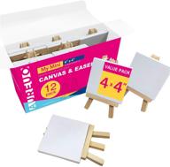 🎨 aureuo mini stretched canvas with easel - 4x4 inch/12 pack - high-quality mini canvas and easel set, perfect for kids logo