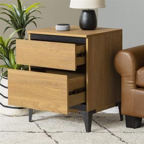 img 2 attached to Modern Wood Rectangle Side End Table with Storage Drawers - Living Room Furniture, English Oak Finish