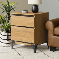 modern wood rectangle side end table with storage drawers - living room furniture, english oak finish logo