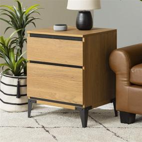 img 4 attached to Modern Wood Rectangle Side End Table with Storage Drawers - Living Room Furniture, English Oak Finish