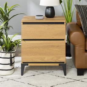 img 3 attached to Modern Wood Rectangle Side End Table with Storage Drawers - Living Room Furniture, English Oak Finish