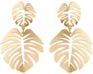 🌴 tropical monstera leaves eardrop gold green palm leaf dangle earrings - bohemian jewelry for women and girls logo