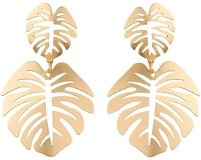 img 1 attached to 🌴 Tropical Monstera Leaves Eardrop Gold Green Palm Leaf Dangle Earrings - Bohemian Jewelry for Women and Girls