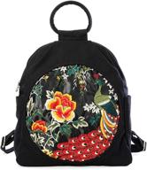 🎒 fashionable vintage embroidered travel backpack for women - casual canvas shoulder bag handbag logo