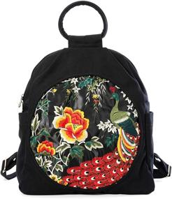 img 4 attached to 🎒 Fashionable Vintage Embroidered Travel Backpack for Women - Casual Canvas Shoulder Bag Handbag