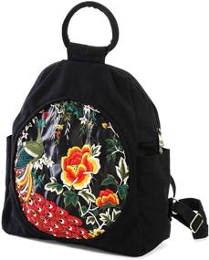 img 3 attached to 🎒 Fashionable Vintage Embroidered Travel Backpack for Women - Casual Canvas Shoulder Bag Handbag