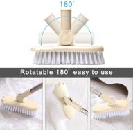 landhope long handle scrub brush with rotatable head - floor, bathroom, kitchen, balcony, wall, and deck cleaning brush for shower, tile, grout - adjustable poles - beige logo