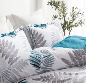 img 2 attached to 🌿 SLEEPBELLA 3-Piece King Size Comforter Set: White Leaf Floral Pattern & Teal Reversible Design, 600 Thread Count Cotton Fabric, Ultra Soft Microfiber Fill – Bedding Set