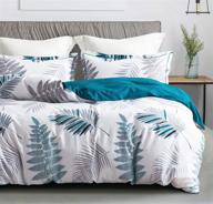 🌿 sleepbella 3-piece king size comforter set: white leaf floral pattern & teal reversible design, 600 thread count cotton fabric, ultra soft microfiber fill – bedding set logo