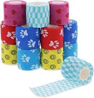 🎨 colorful self adhesive bandage wrap: 6 cohesive tape rolls in vibrant patterns - 2" x 5 yards, 12-pack logo