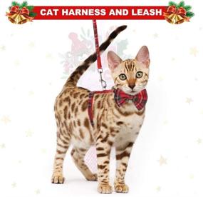 img 1 attached to 🐱 Mihachi Cat Harness Set - Adjustable with Removable Bowtie, Plaid Design for Kitty &amp; Rabbit, Includes Leash