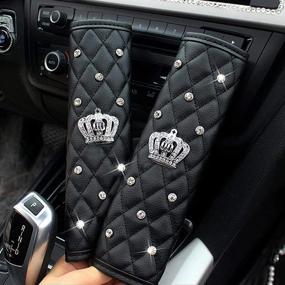 img 3 attached to 👑 Uphily Rhinestone Queen Seat Belt Pads - Leather Crystal Handbrake Cover with Bling Tiara Gear Crown Shift Stick Protector for Girls, Women, or Ladies (4Pcs)