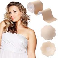 👙 xl breast lift tape for large breasts - okela bob lift tape for breathable support, athletic activities, fashion & kinesiology - includes reusable beige breast covers логотип