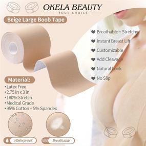 img 3 attached to 👙 XL Breast Lift Tape for Large Breasts - Okela Bob Lift Tape for Breathable Support, Athletic Activities, Fashion & Kinesiology - Includes Reusable Beige Breast Covers