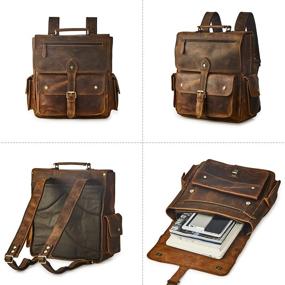 img 2 attached to 🎒 BRASS TACKS Leathercraft Convertible Crazy Horse Genuine Leather Backpack - Vintage Travel Daypack for Men and Women