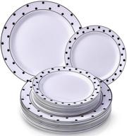 🍽️ charming dots collection: silver spoons party 40 pc dinner & 20 side plates disposable dinnerware set, black/white servings logo