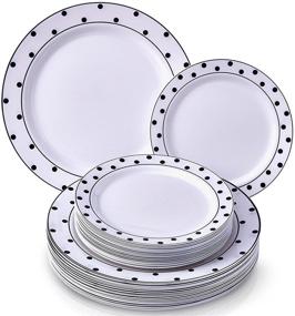 img 4 attached to 🍽️ Charming Dots Collection: Silver Spoons Party 40 PC Dinner & 20 Side Plates Disposable Dinnerware Set, Black/White Servings