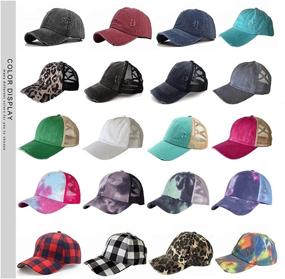 img 1 attached to 🧢 Washed Distressed Mesh Womens Baseball Cap - Criss Cross Ponytail Hat for Women