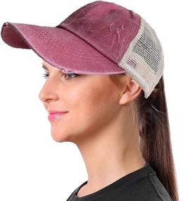 img 3 attached to 🧢 Washed Distressed Mesh Womens Baseball Cap - Criss Cross Ponytail Hat for Women