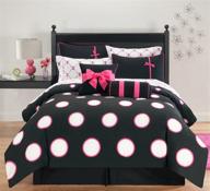 stylish and cozy: vcny home sophie polka dot bed-in-a-bag comforter set - full size, black/pink combo logo