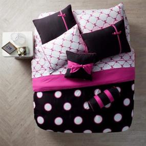 img 2 attached to Stylish and Cozy: VCNY Home Sophie Polka Dot Bed-in-a-Bag Comforter Set - Full Size, Black/Pink Combo