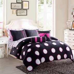 img 3 attached to Stylish and Cozy: VCNY Home Sophie Polka Dot Bed-in-a-Bag Comforter Set - Full Size, Black/Pink Combo