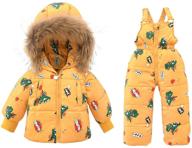 rewangoing baby girls winter warm 2pcs fur trim hooded puffer down jacket snowsuit + snow ski bib pants set outfits logo