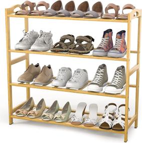 img 4 attached to 👟 Natural Color Bamboo 4-Tier Shoe Rack Organizer – Stackable Shoe Shelf for Hallway Entryway Closet Bedroom - skyHome