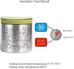 img 1 attached to 🥬 22-унционная нержавеющая стальная термосная посуда для обеда с ручками - портативная пищевая емкость с вакуумной изоляцией, сохраняющая тепло 3-5 часов, холод 10 часов - зеленый