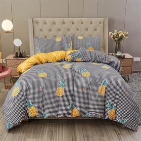 img 4 attached to LAMEJOR Yellow Pineapple/Plaid Duvet Cover Set Queen Size: Reversible Sweet Soft Kid's Bedding with Comforter Cover - Black/White/Yellow - Includes 1 Duvet Cover and 2 Pillowcases