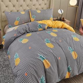 img 3 attached to LAMEJOR Yellow Pineapple/Plaid Duvet Cover Set Queen Size: Reversible Sweet Soft Kid's Bedding with Comforter Cover - Black/White/Yellow - Includes 1 Duvet Cover and 2 Pillowcases