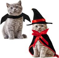 🦇 3-piece pet halloween vampire costume set: pet bat wings vampire cloak with wizard hat for halloween party and pet cosplay логотип