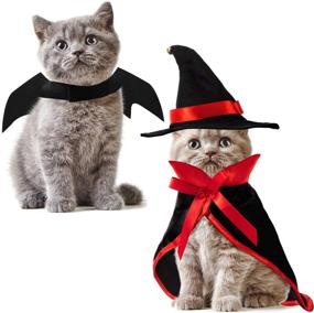 img 4 attached to 🦇 3-Piece Pet Halloween Vampire Costume Set: Pet Bat Wings Vampire Cloak with Wizard Hat for Halloween Party and Pet Cosplay