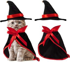 img 3 attached to 🦇 3-Piece Pet Halloween Vampire Costume Set: Pet Bat Wings Vampire Cloak with Wizard Hat for Halloween Party and Pet Cosplay