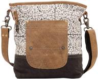 👜 myra bag s-1445: stylish upcycled canvas & leather shoulder bag with a pivot twist logo