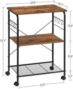img 3 attached to 🛠️ VASAGLE 3-Tier Kitchen Bakers Rack, Storage Cart with Microwave Oven Stand, 6 Hooks, Grid Panel, Industrial Coffee Bar, for Toaster, Spices, Pots and Pans, Printer, Rustic Brown and Black (UKKS022B01)