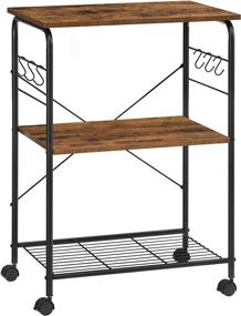 img 4 attached to 🛠️ VASAGLE 3-Tier Kitchen Bakers Rack, Storage Cart with Microwave Oven Stand, 6 Hooks, Grid Panel, Industrial Coffee Bar, for Toaster, Spices, Pots and Pans, Printer, Rustic Brown and Black (UKKS022B01)