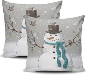 img 4 attached to 🎄 LEKAIHUAI Christmas Snowman Throw Pillow Covers - Square Two Sides Print, Set of 2, 20x20 Inches