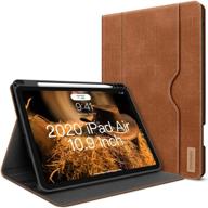 2020 ipad air 10.9 inch case with pencil holder - pu leather folio stand smart cover in caramel brown with pocket, auto sleep/wake, and wireless charging support logo