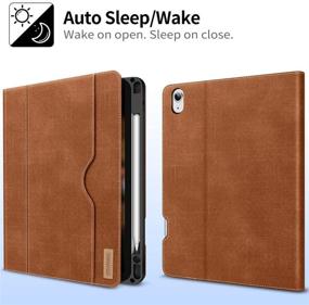 img 1 attached to 2020 iPad Air 10.9 Inch Case with Pencil Holder - PU Leather Folio Stand Smart Cover in Caramel Brown with Pocket, Auto Sleep/Wake, and Wireless Charging Support