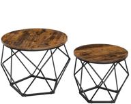 🔘 vasagle round coffee table set of 2: stylish small table with steel frame for living room, bedroom, office - rustic brown and black design (model: ulet040b01) logo