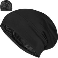 🎩 ultimate hair protection: alexander products satin lined sleep cap for natural curly hair women - adjustable bonnet slouchy beanie logo